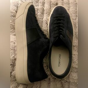 Tom Ford Navy Blue Logo Patch Sneaker